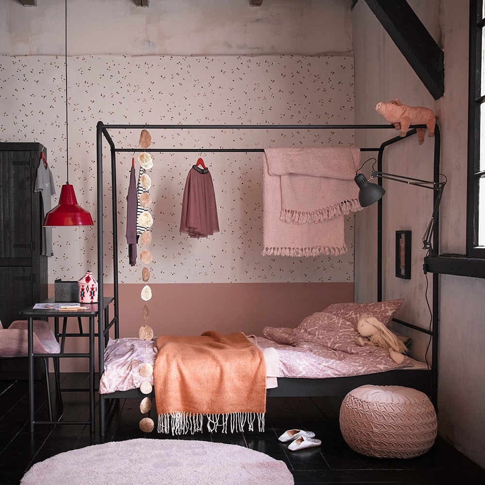 Four Poster Bed Single Kids Size in Modern Industrial