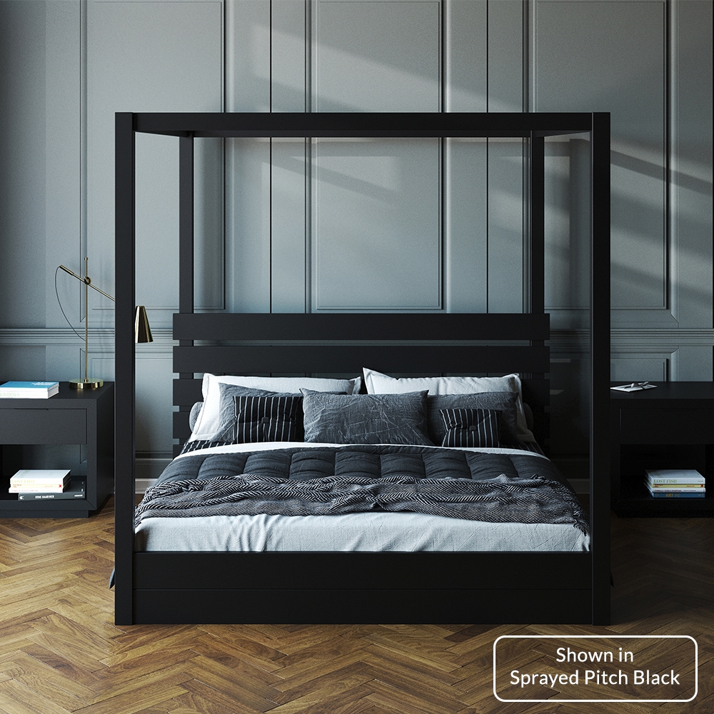 Four Poster Bed Slatted Headboard in Pitch Ebony Finish