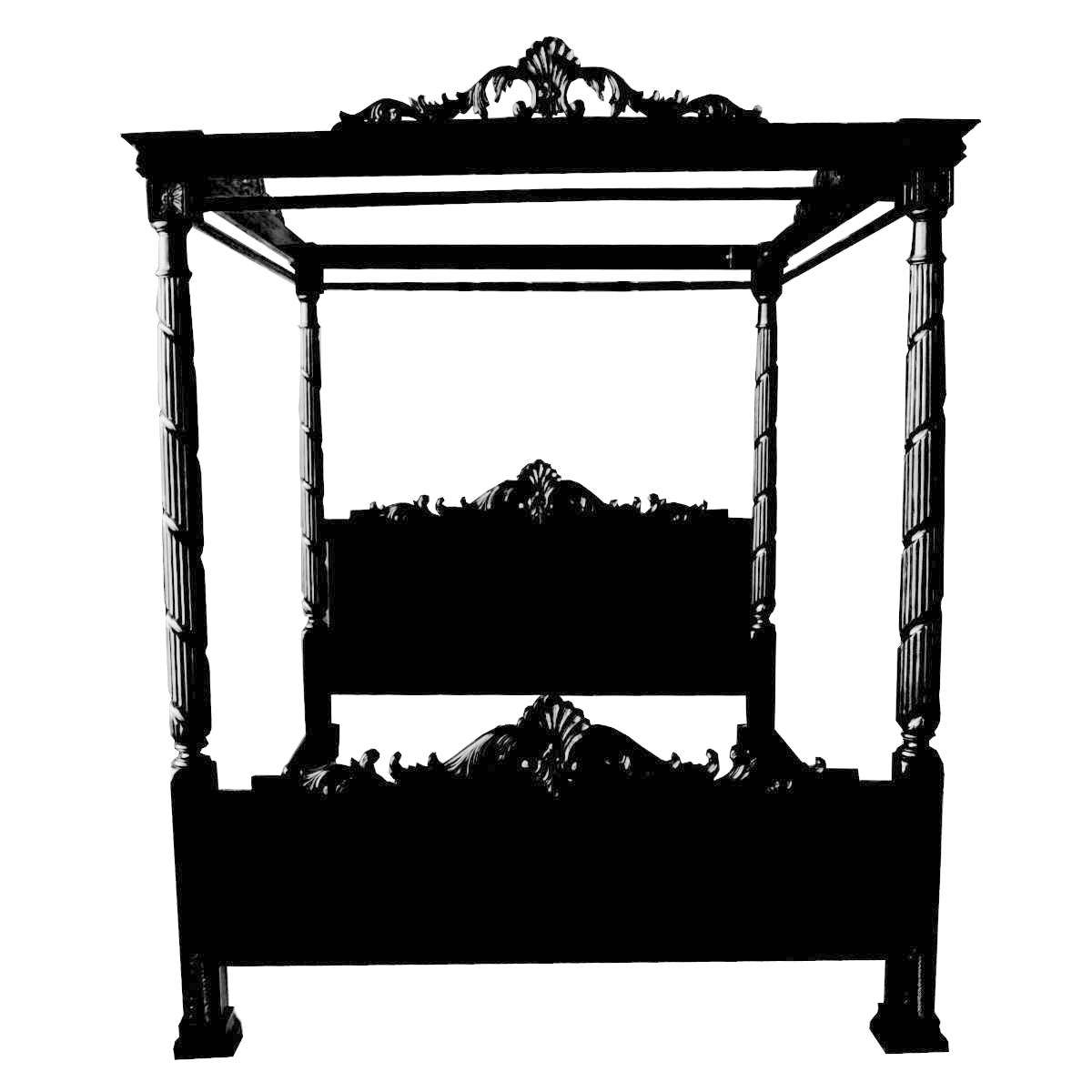 Four Poster Bed Spiral Carved Posts with Ornate Crest