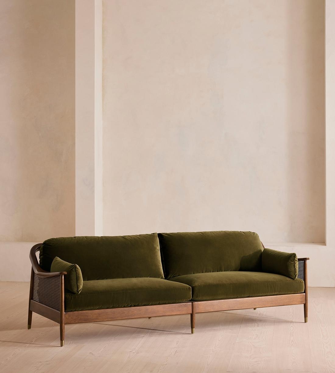 Four Seater Sofa Rattan Side Panels Mid-Century Cane
