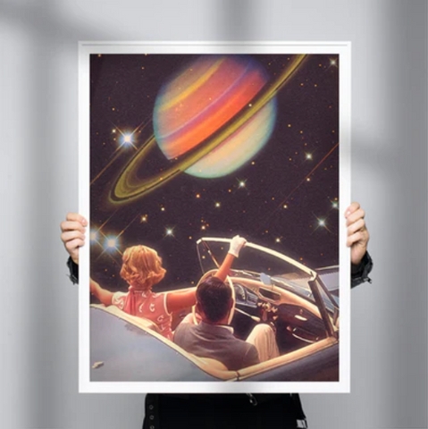 Framed Art Print Cosmic Convertible Retro Space Collage