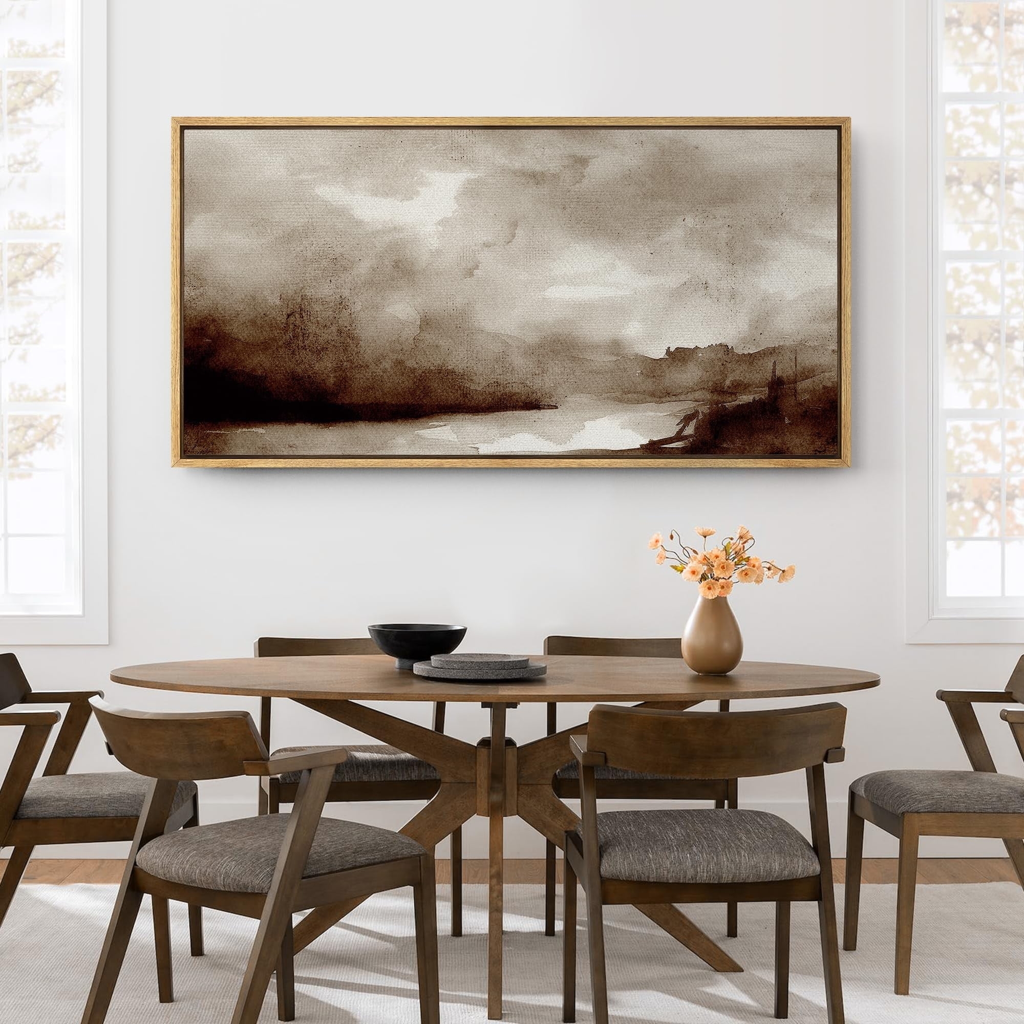 Framed Canvas Art: Oversized Sepia Landscape Vintage Decor