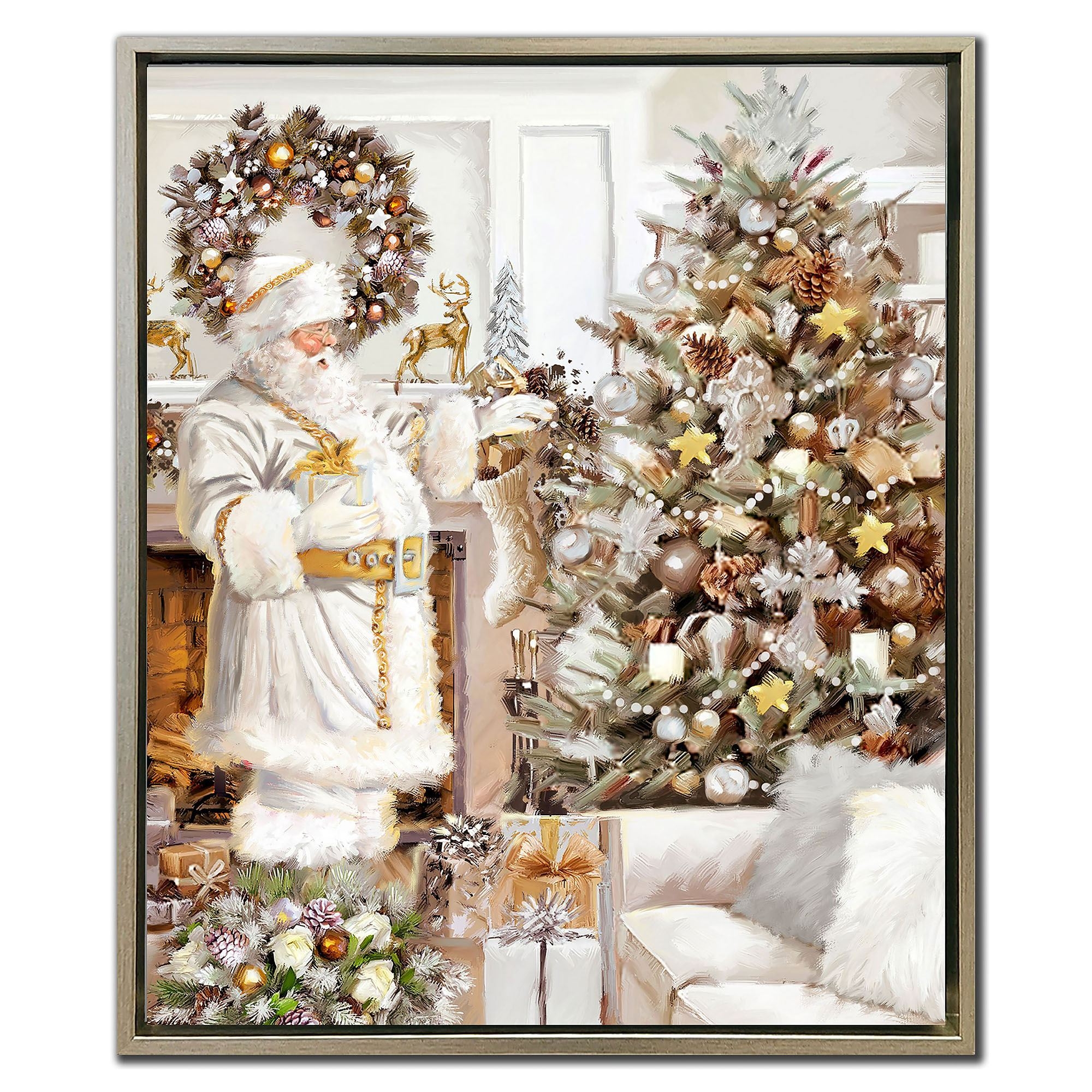 Framed Canvas Art White Suit Santa Luxury Winter White Decor
