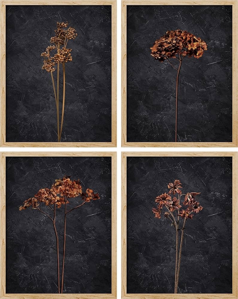 Framed Wall Art: Burnt Orange Botanicals Set of 4 Decor