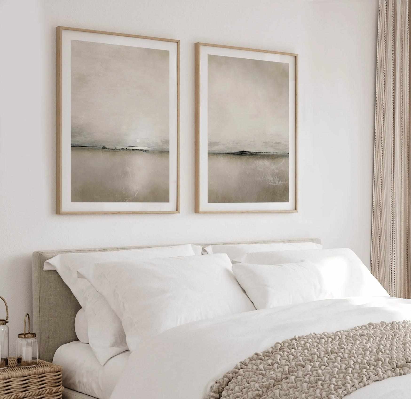 Framed Wall Art: White Matting Simple Landscape Prints