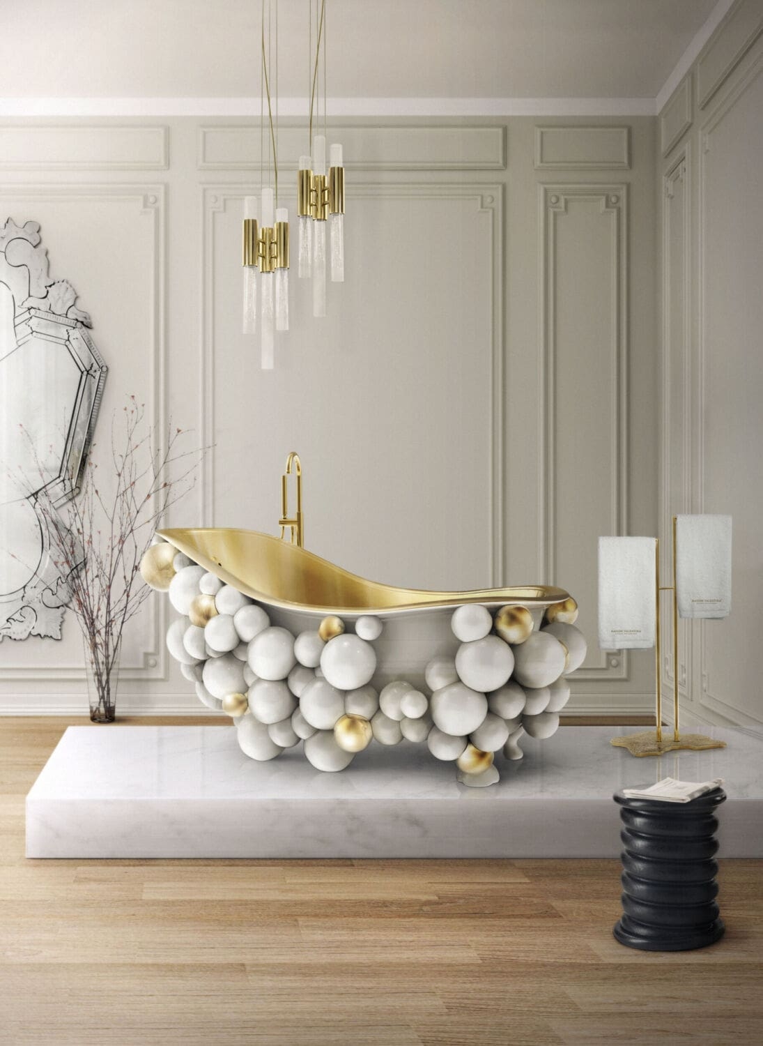 Freestanding Bathtub having Bubble Cluster Exterior Luxury Bath