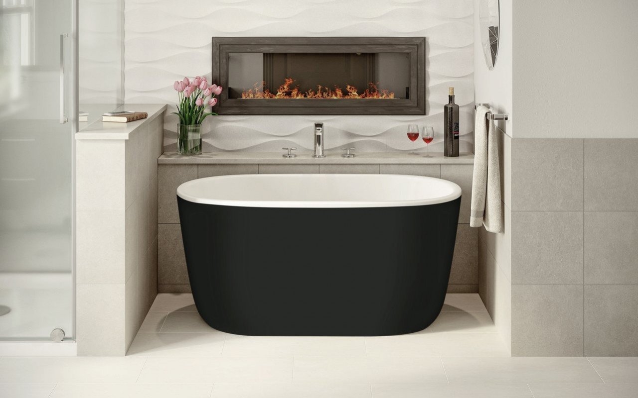 Freestanding Bathtub with Two Tone Oval Design and Fireplace