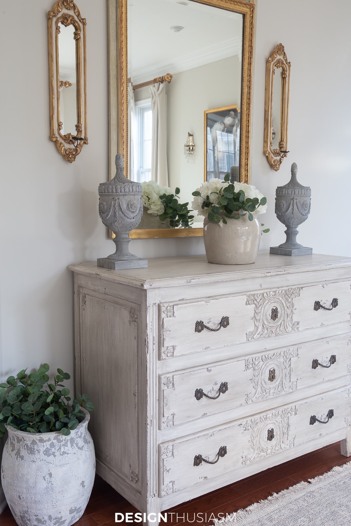 French Chest of Drawers Distressed French Dresser with Carvings