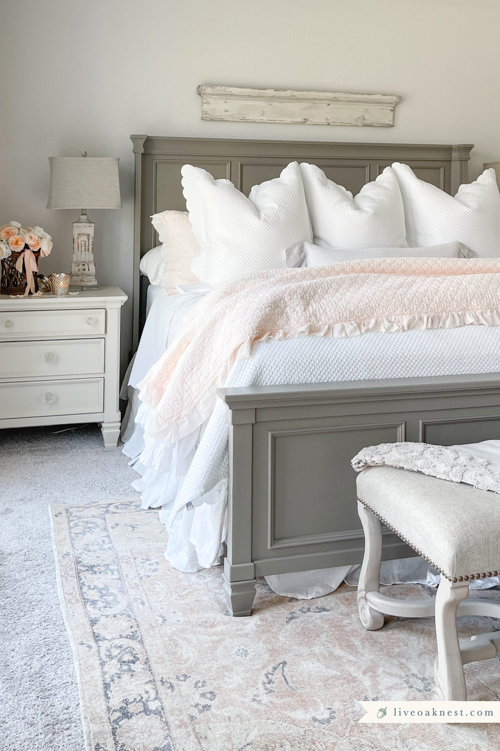 French Country Bedroom Gray Paneled Bed Frame Decor