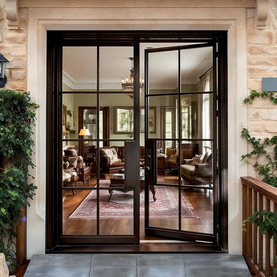 French Double Door Slim Profile Frame 8-Lite Steel Door