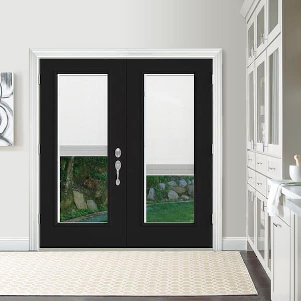 French Patio Door Integrated Mini Blinds Doors Industrial Steel
