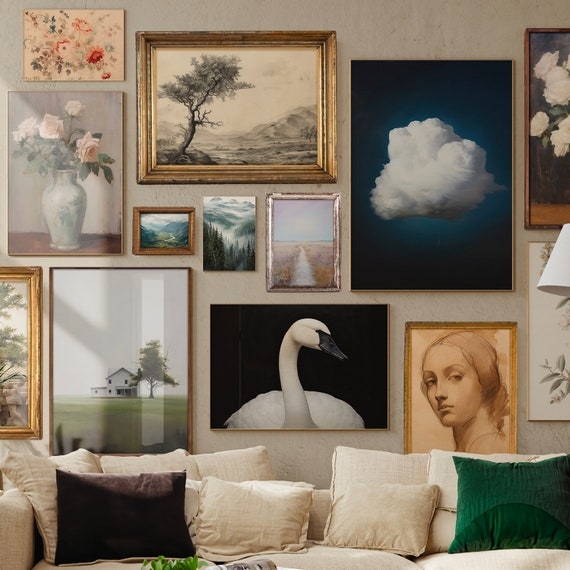 Gallery Wall Art: Swan Print and Dark Academia Art Decor