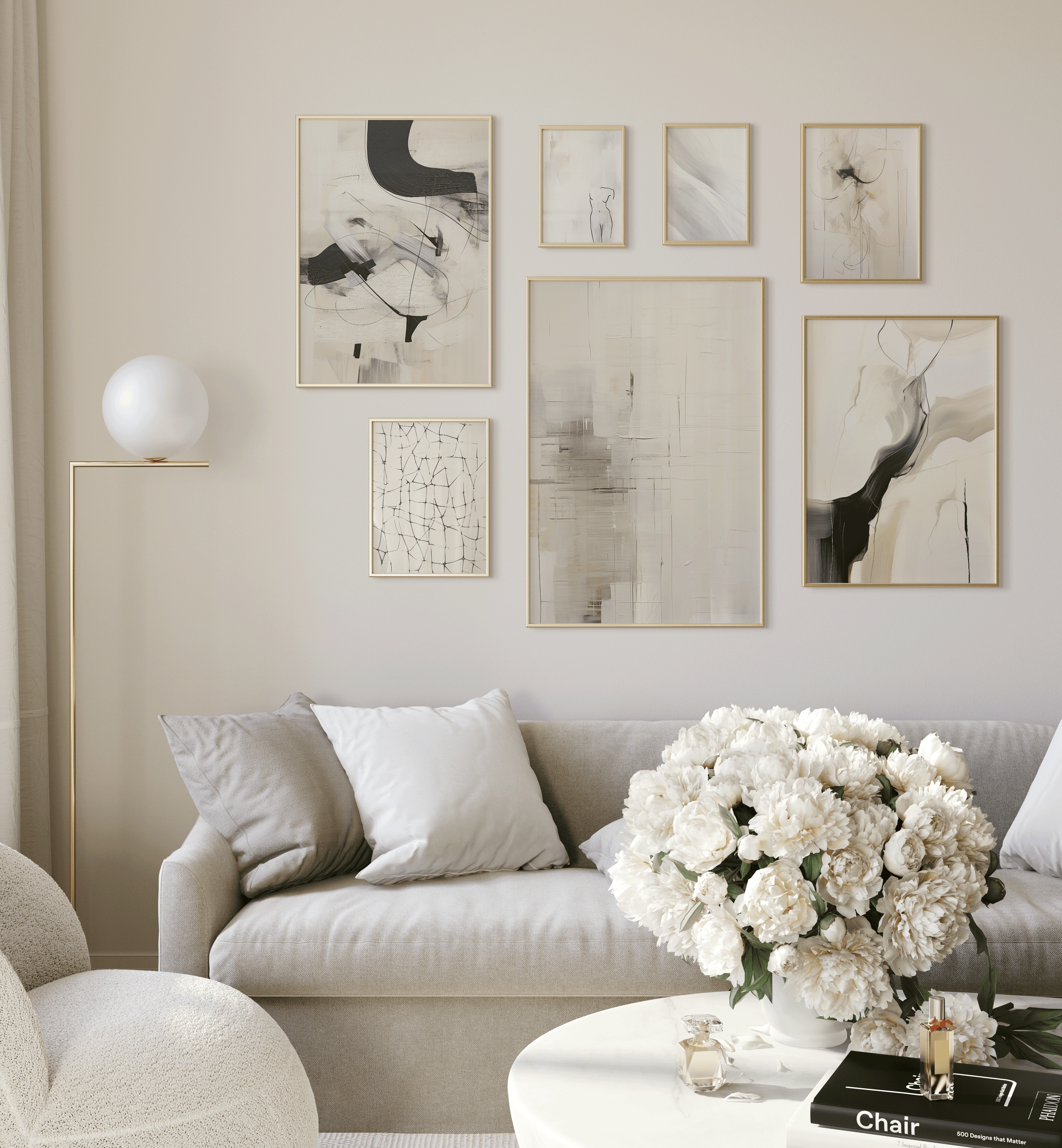 Gallery Wall Set Abstract Art Prints and Gold Framed Abstract Prints
