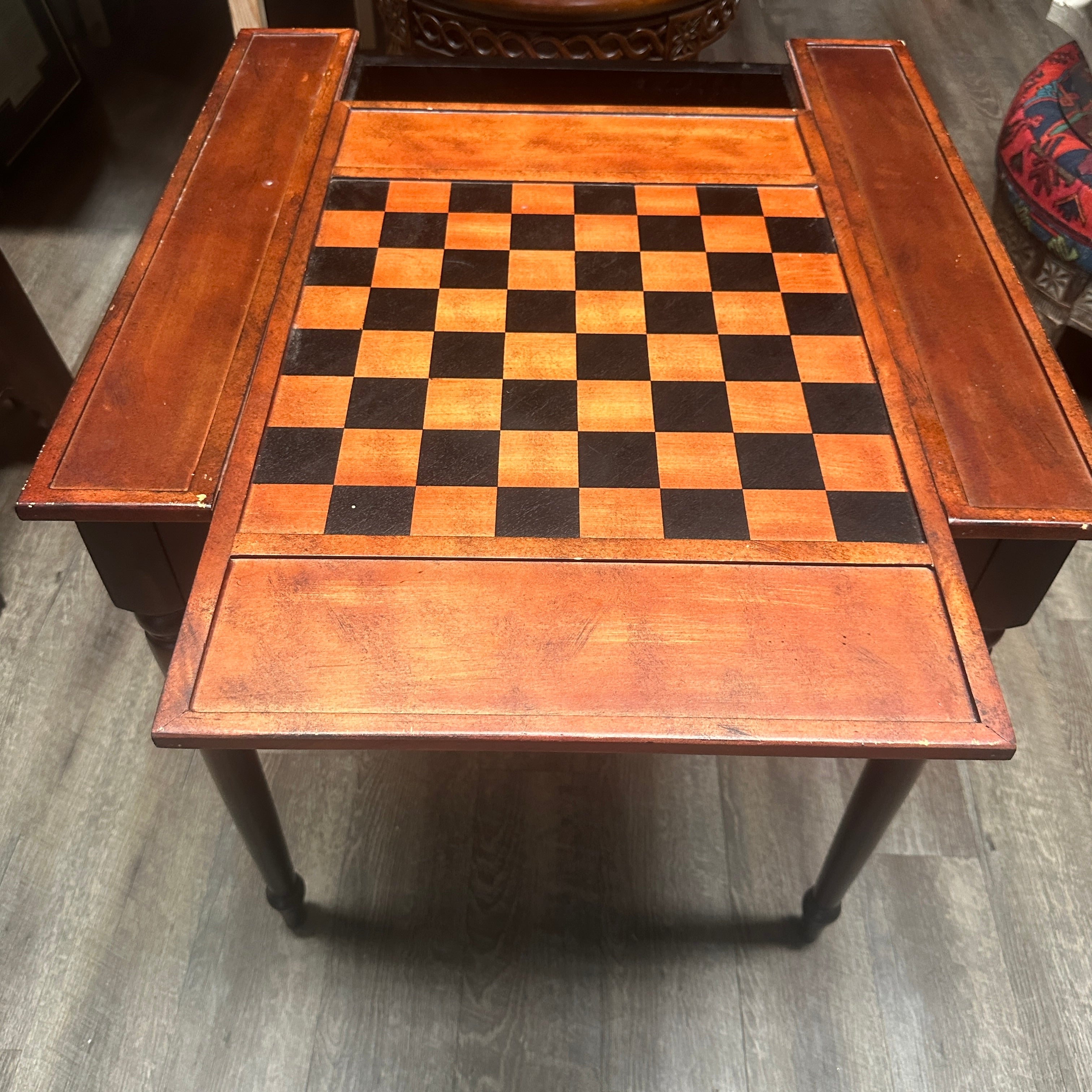 Game Table Cherry Finish, Sliding Top Game Table Hidden Storage