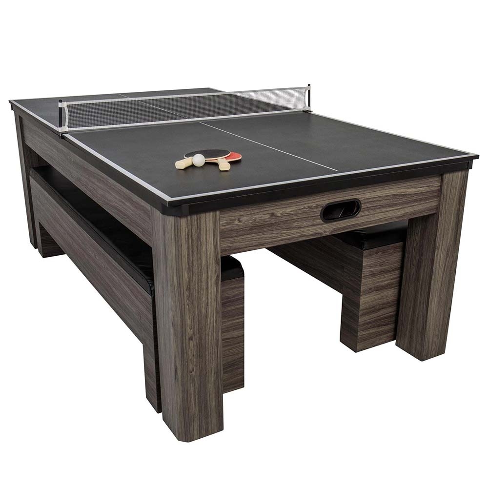 Game Table Featuring Nesting Benches and Weathered Gray