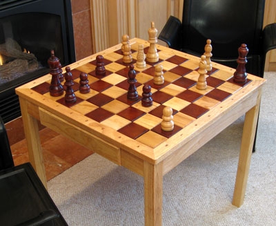 Game Table Honey Oak, Integrated Chessboard Table Dual-Tone Wood
