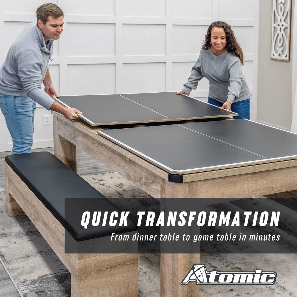 Game Table in Oak Tone Finish with 3-in-1 Dining Pool Top