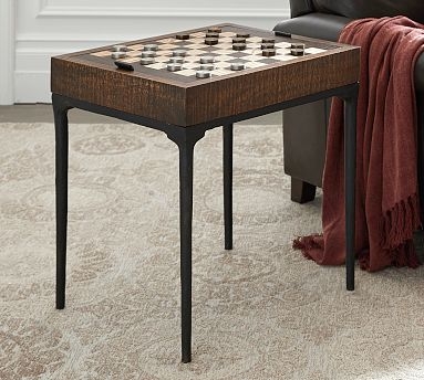 Game Table Industrial Walnut, Metal Leg Accent Table with Handles