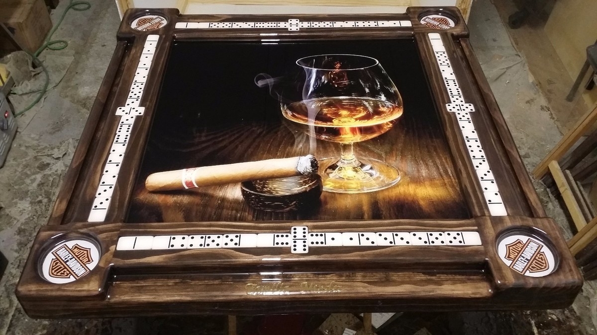 Game Table Integrated Domino Tiles High Gloss Finish