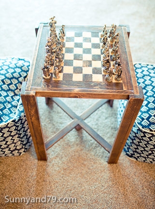Game Table Walnut X-Base, Small Space Gaming Nook with Stools