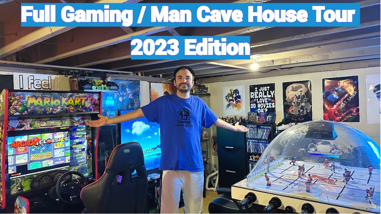 Gaming Room Setup with Bubble Hockey Table for Retro Arcade Man Caves