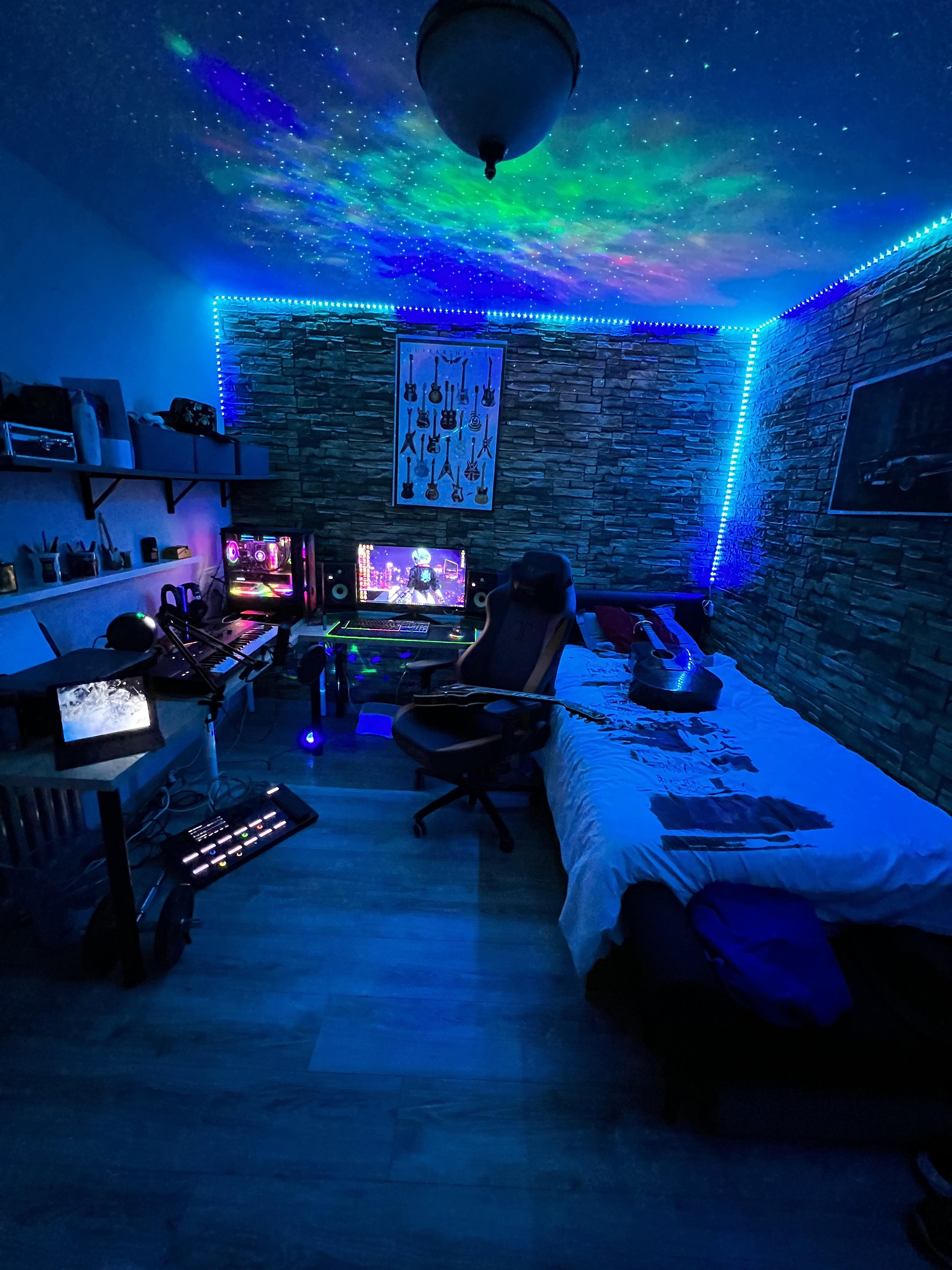 Gaming Studio with Galaxy Ceiling for Small Bedroom Recording Setups