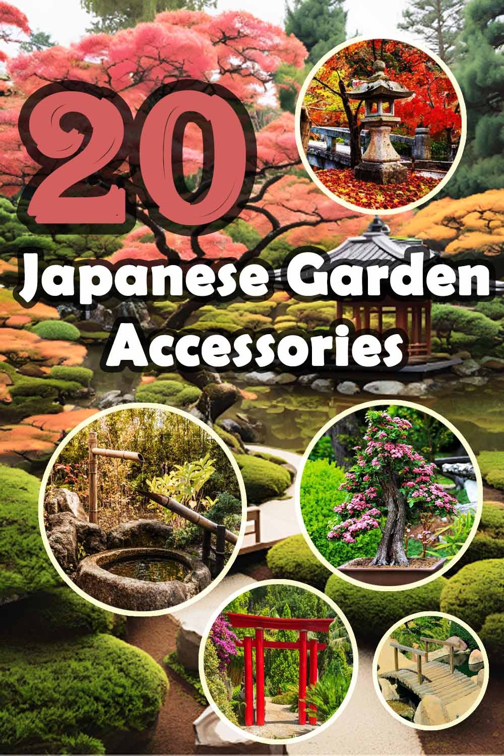 Garden Accessories Red Torii Gate Zen Stone Basin Set
