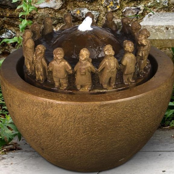 Garden Fountain Figure Ring Sculpture in Weathered Bronze Finish