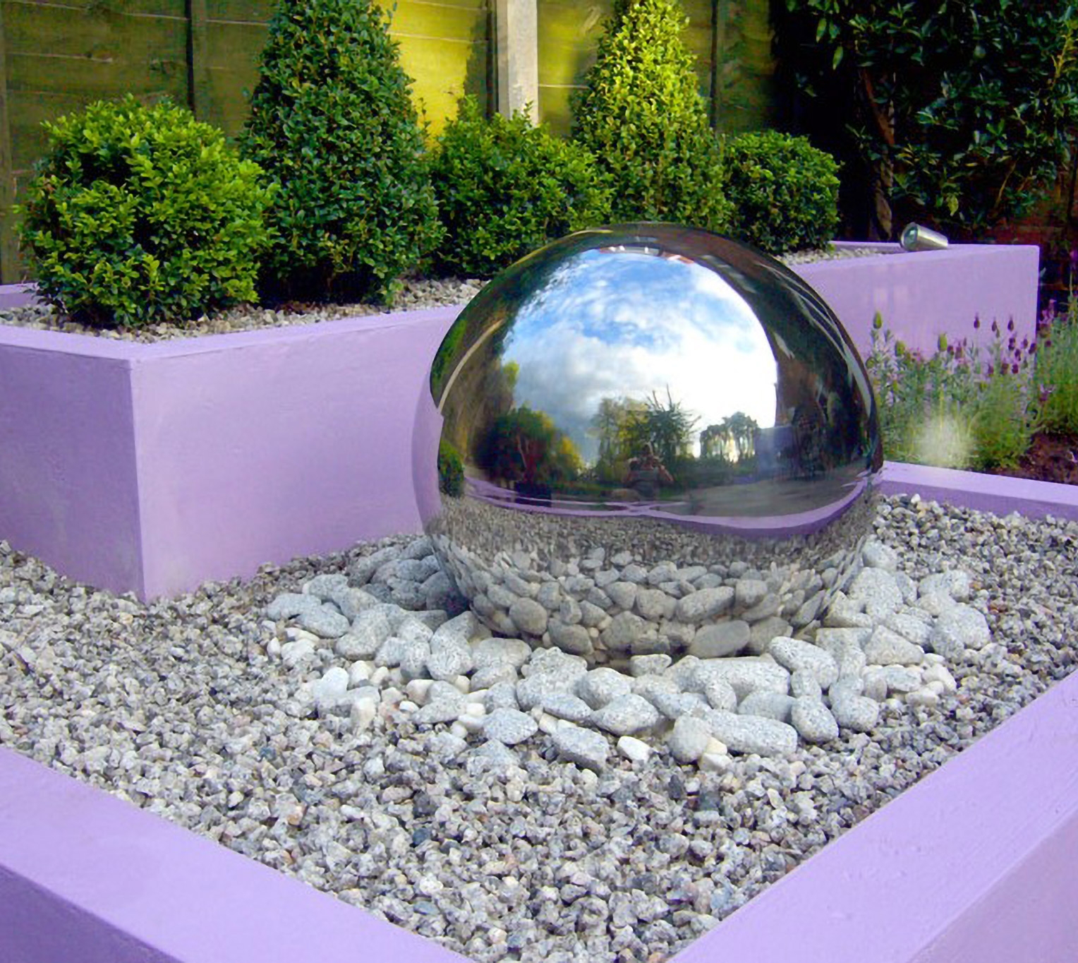 Garden Globe: Mirrored Surface Lavender Contemporary Sculpture