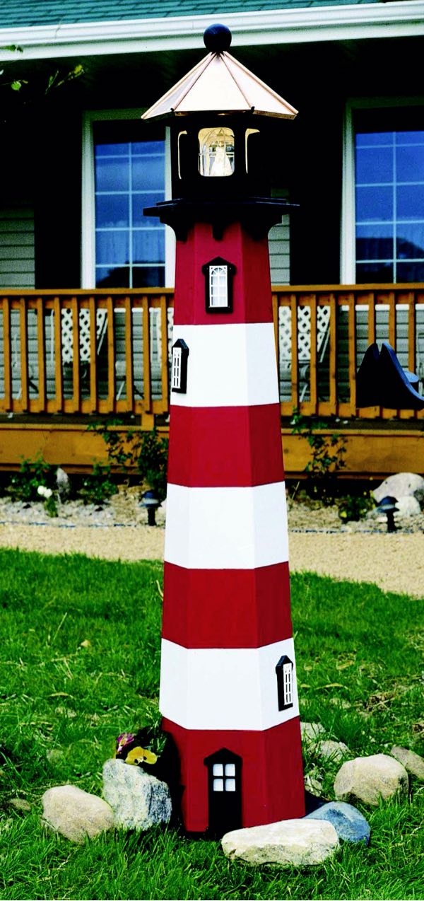 Garden Lighthouse 71 Inch Height Red White Striped Lawn Decor