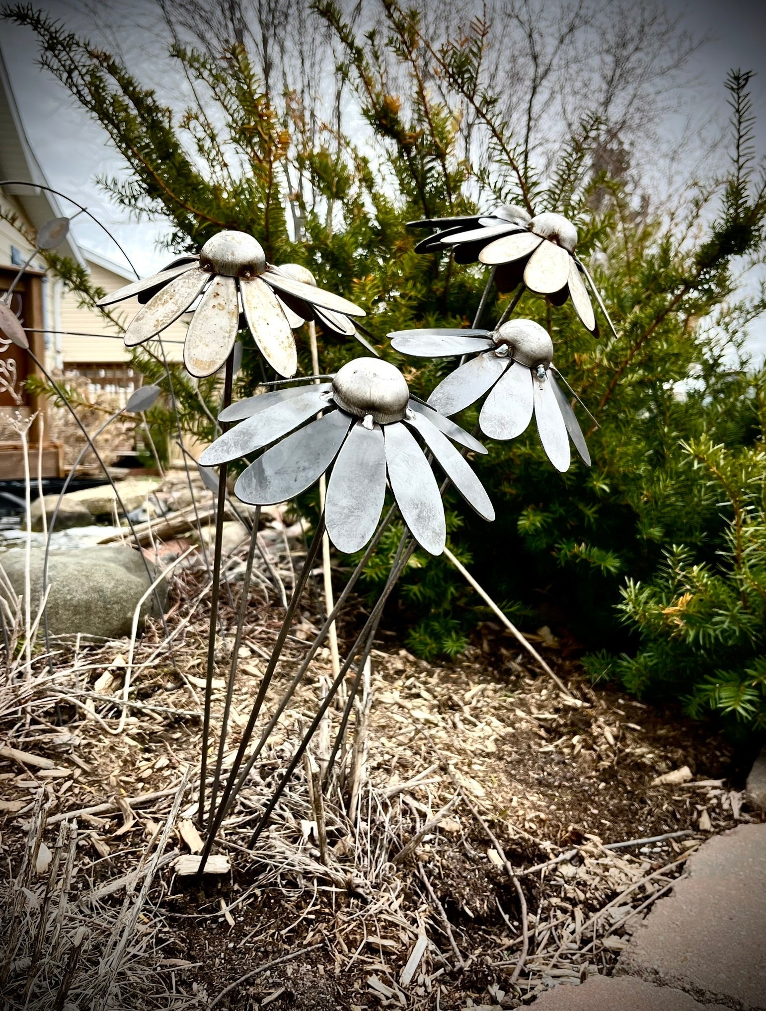 Garden Sculpture: Coneflower Silhouette Industrial Art