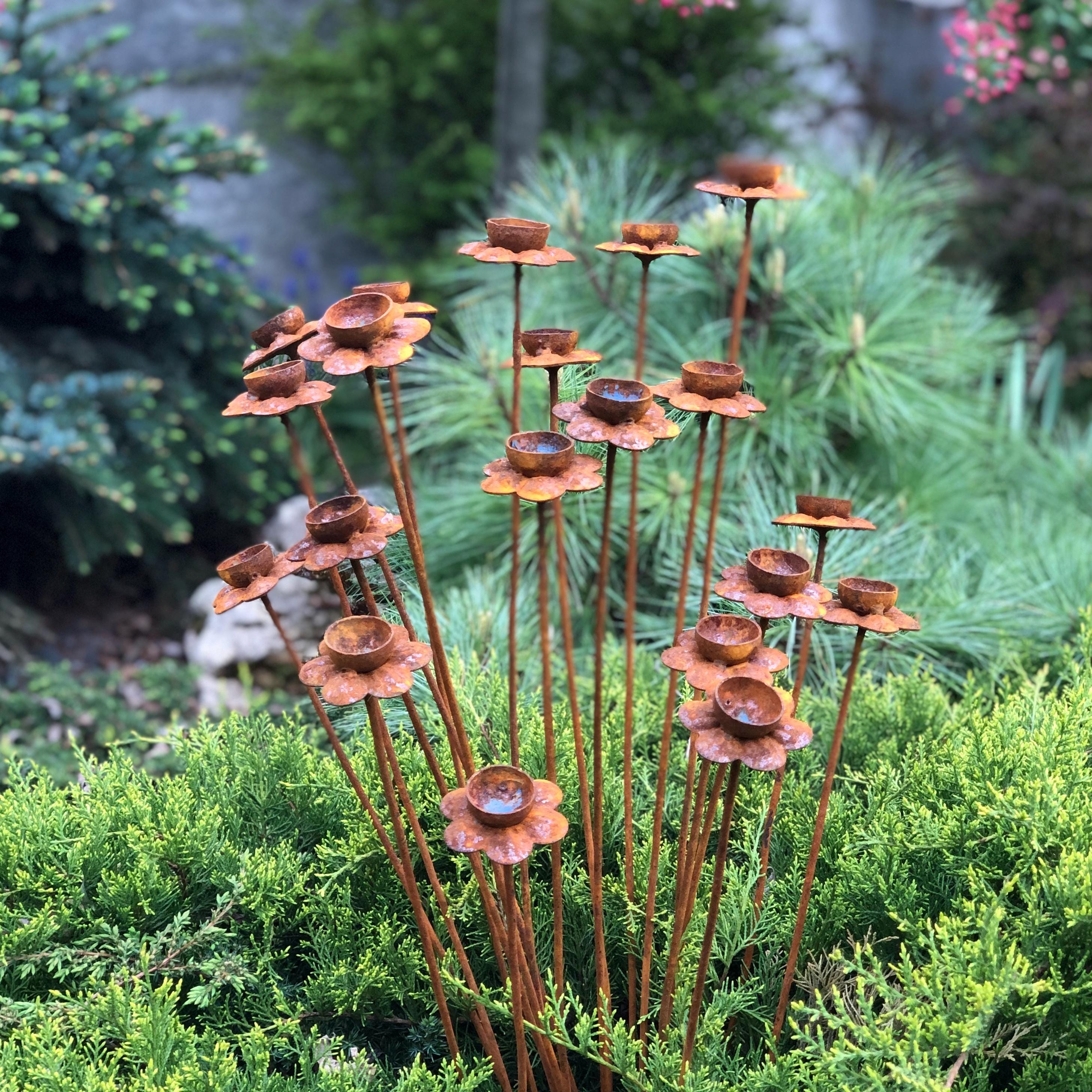 Garden Sculpture: Narcissus Design Oxidized Patina Stakes