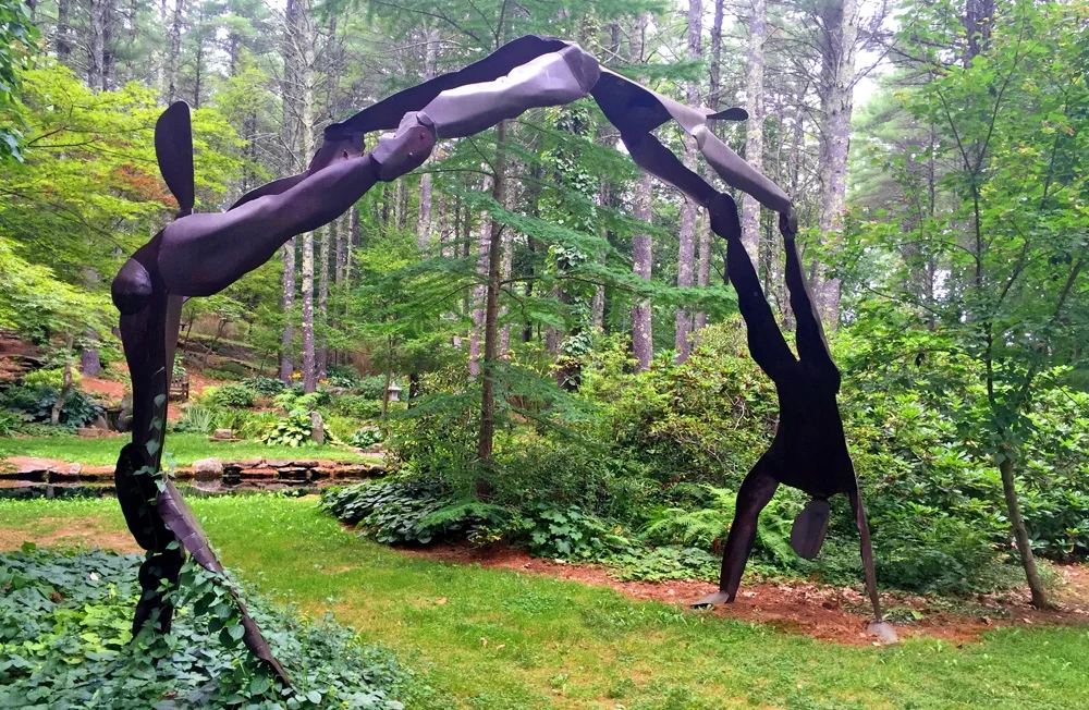 Garden Sculpture with Arched Human Forms Patinated Focal Point
