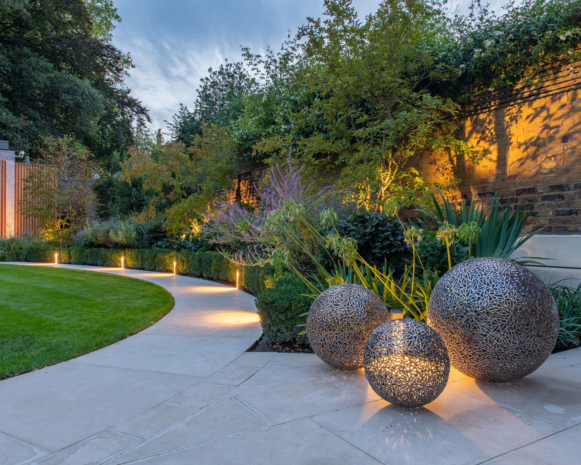 Garden Sculpture with Lattice Cutout Lighted Sphere Art