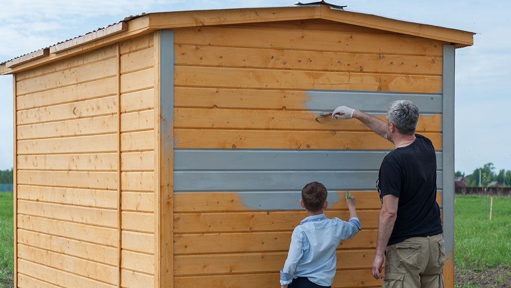 Garden Shed: Slate Gray Paint Gabled Modern Shed Makeover
