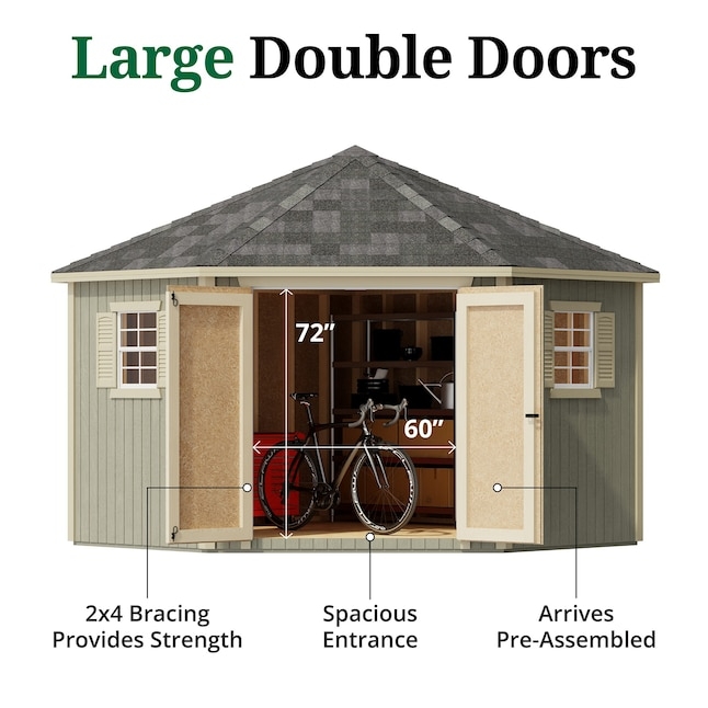 Garden Shed with 60-inch wide entrance and 2x4 bracing