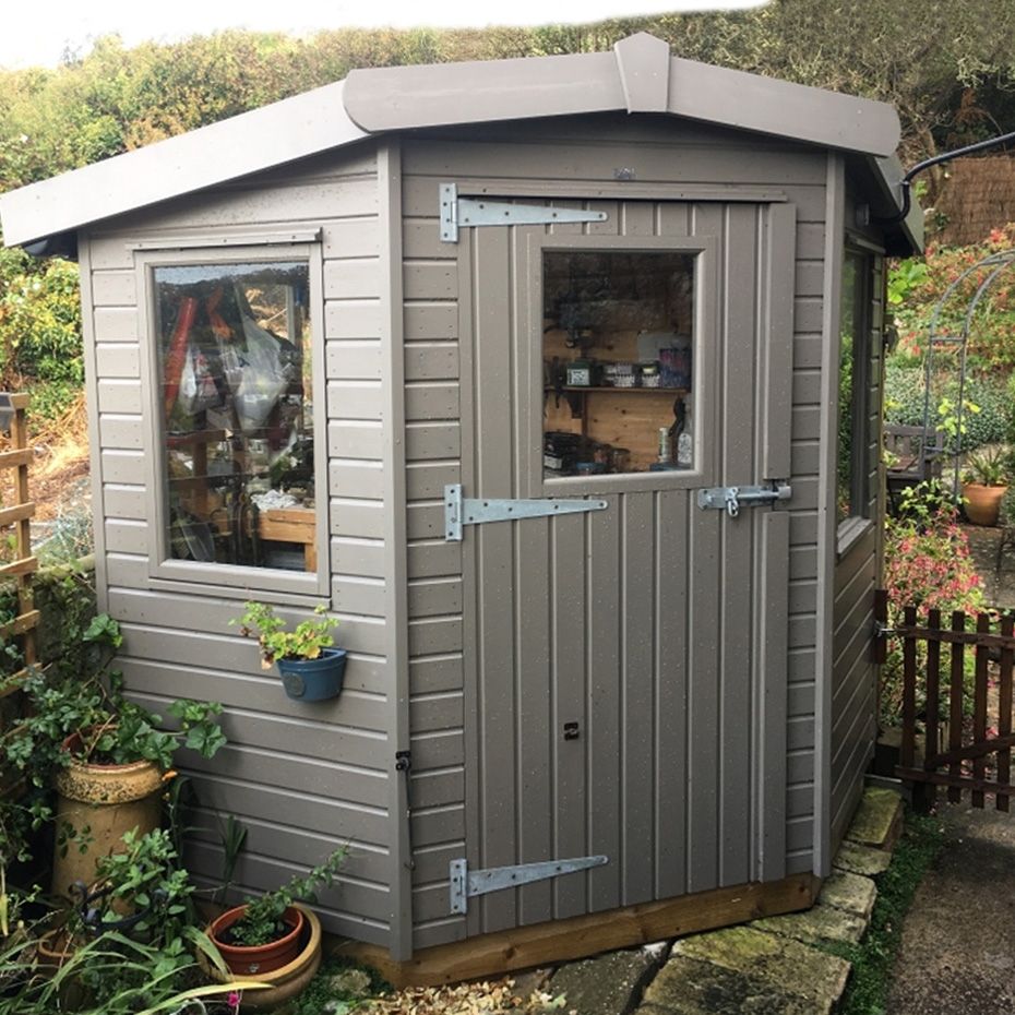 Garden Shed with corner design and taupe grey finish