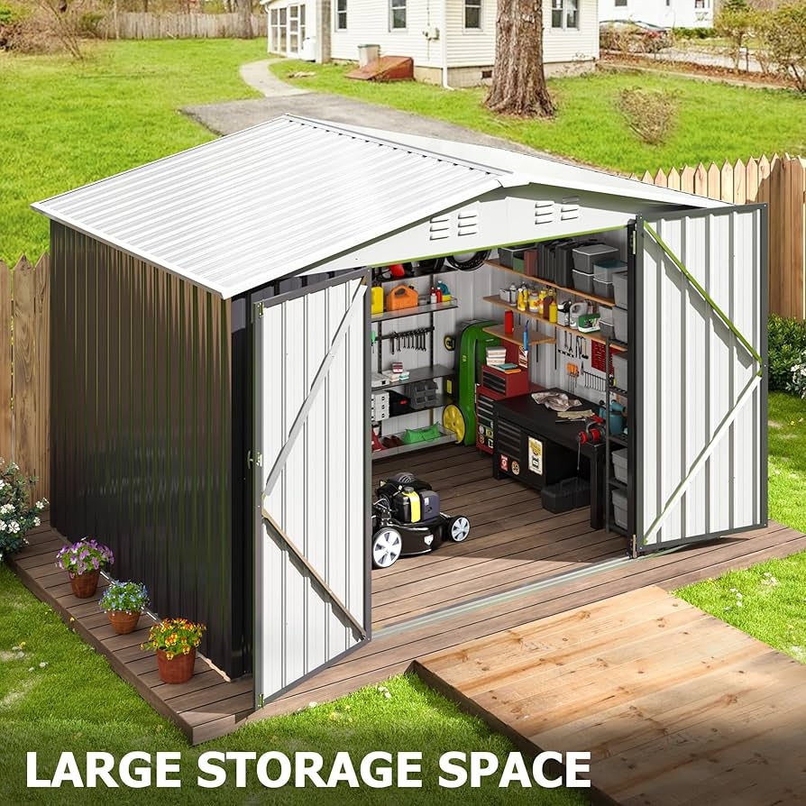 Garden Shed: X Brace Door Metal Workshop Charcoal Grey