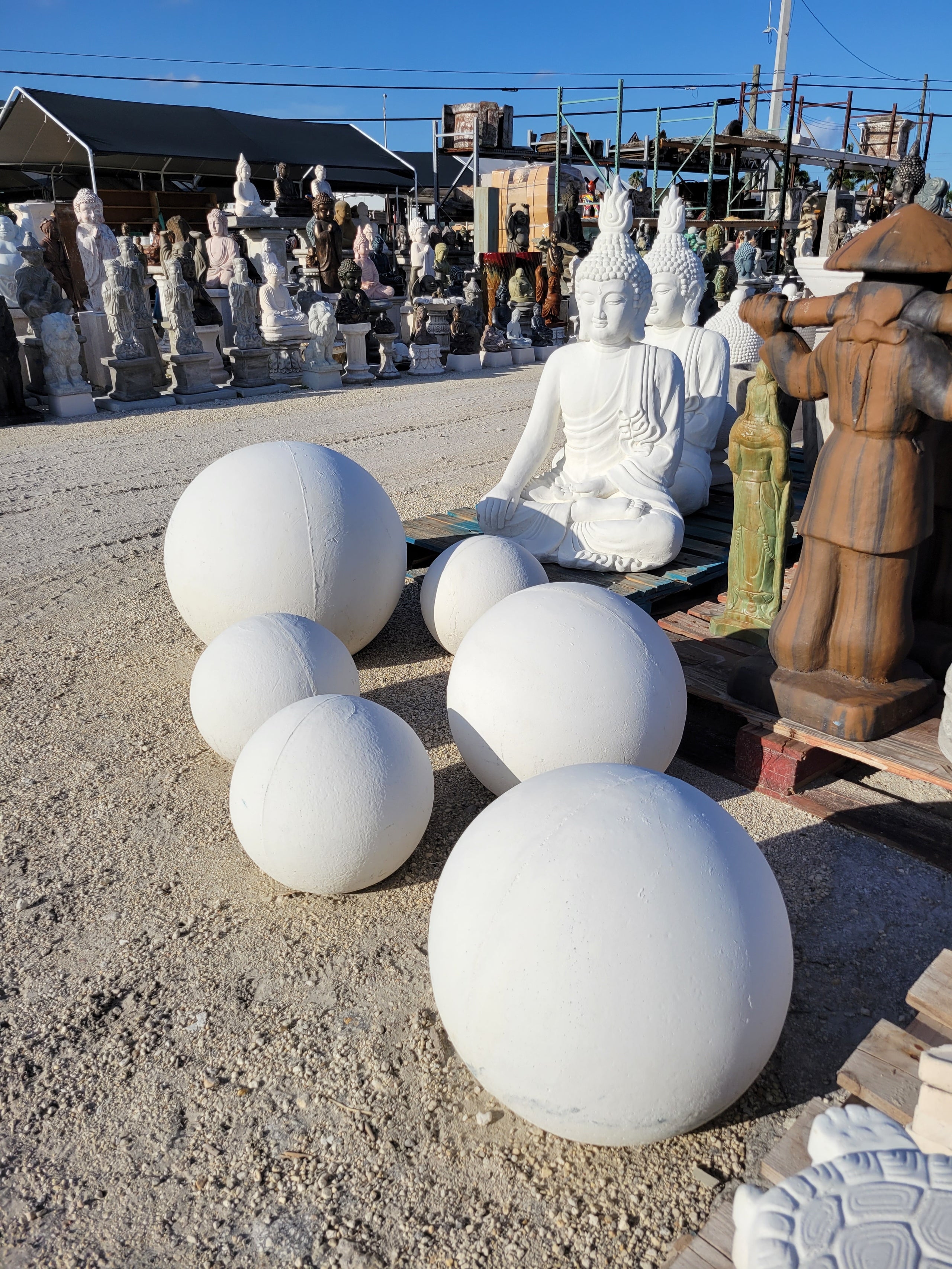 Garden Sphere: Matte White Geometric Concrete Garden Orbs