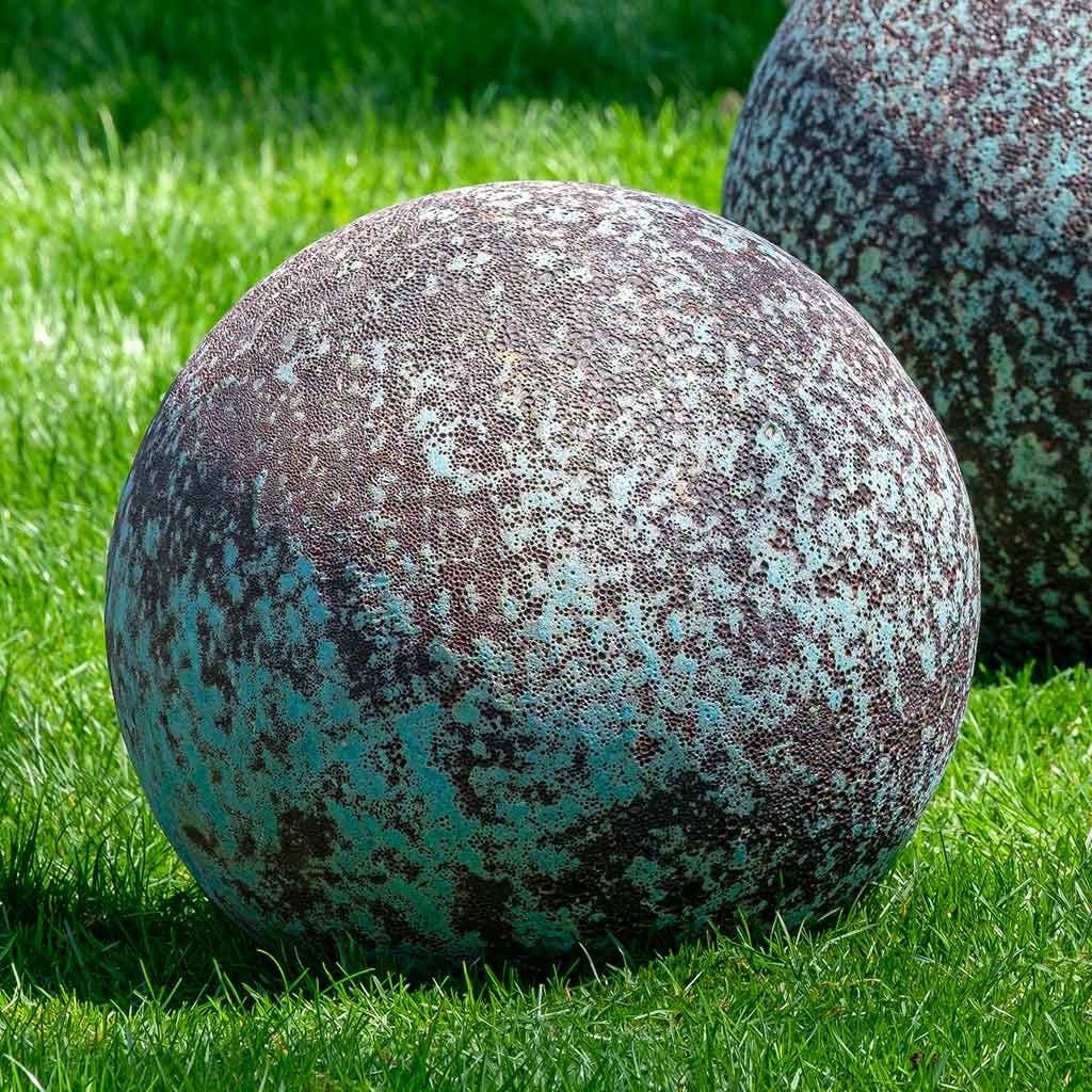 Garden Sphere: Verdigris Teal Mottled Stone Garden Accents