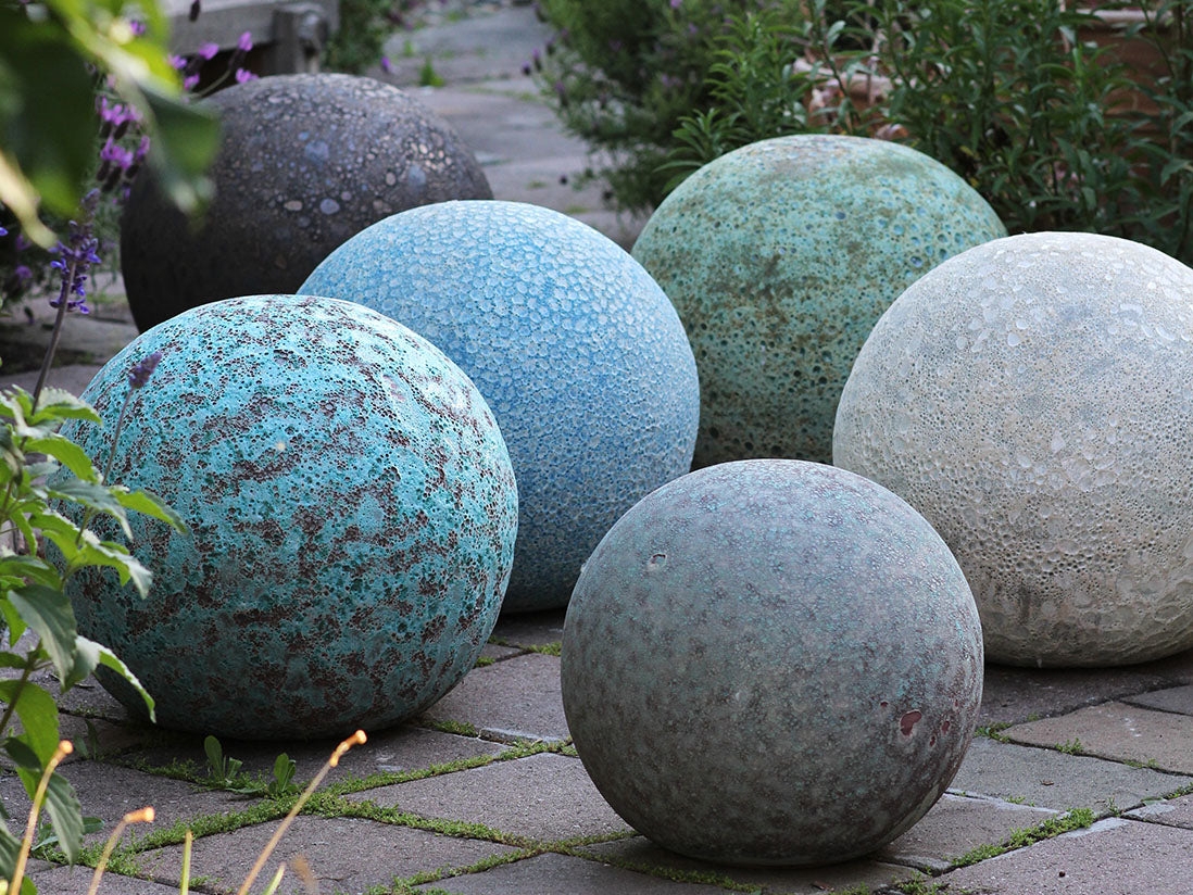 Garden Sphere: Weathered Teal Wabi Sabi Pitted Ceramic Orbs