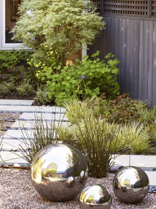 Garden Spheres: Mirrored Spheres Reflective Modern Path Ideas