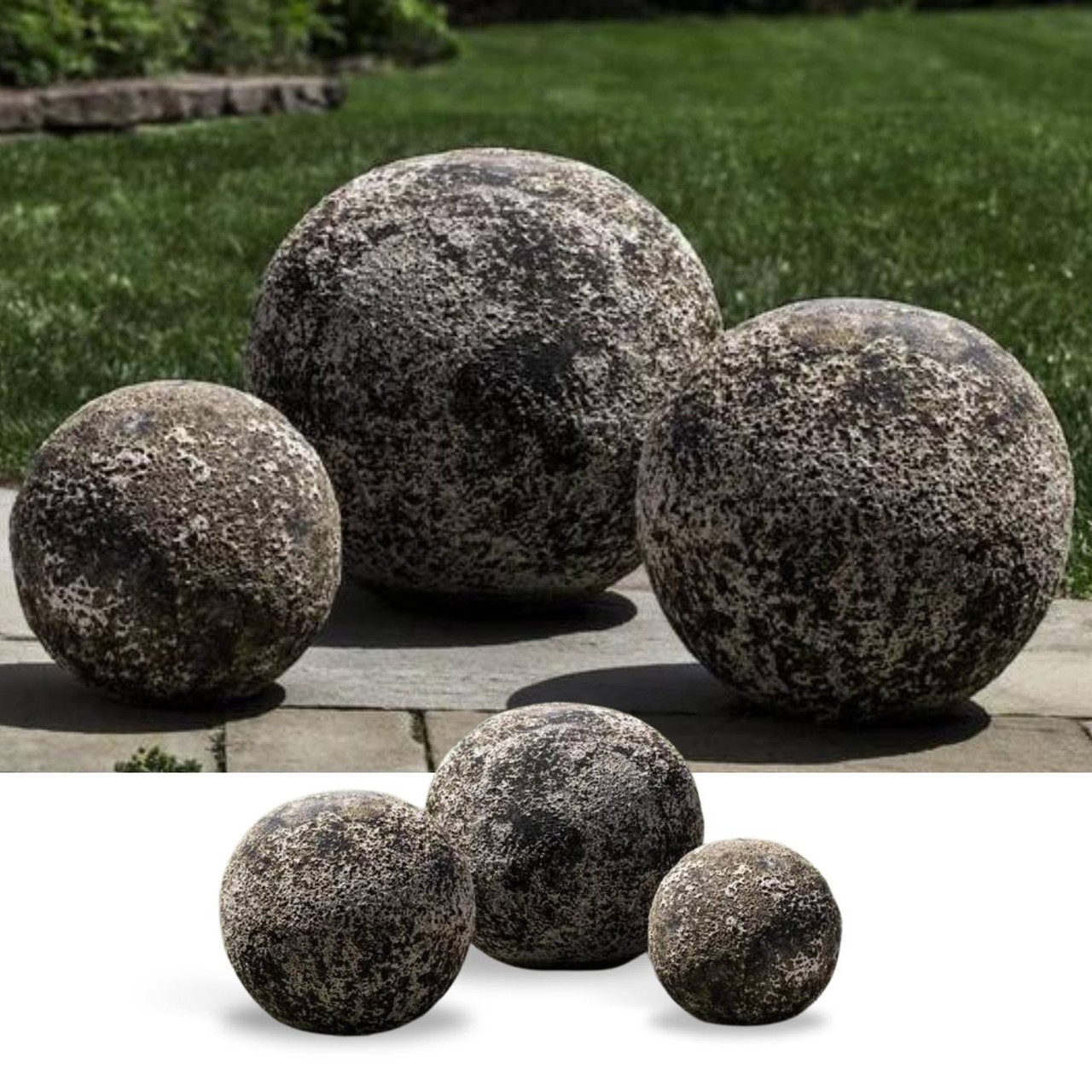 Garden Spheres: Weathered Patina Stone Look Garden Balls