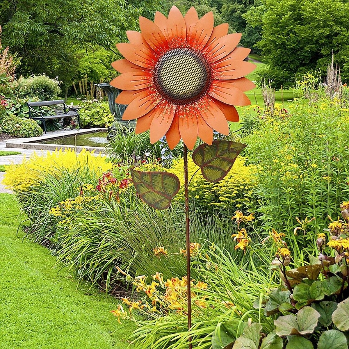Garden Stake: 84 Inch Height Perforated Sunflower Art