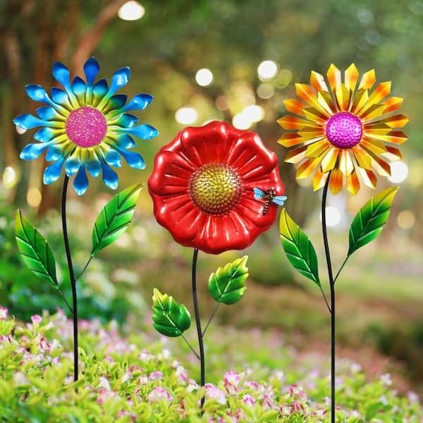 Garden Stake: Dragonfly Accent Layered Petal Garden Art