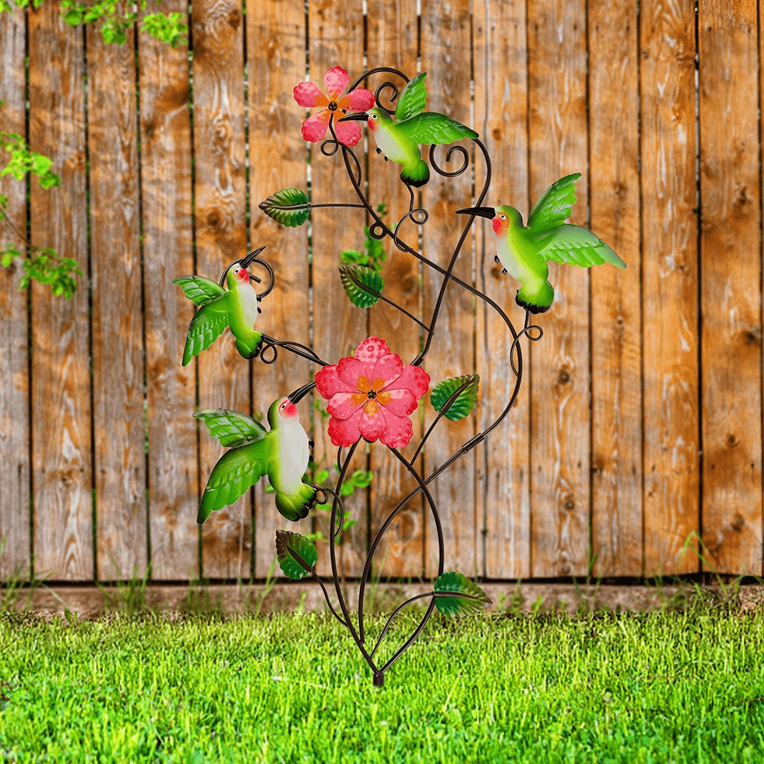 Garden Stake: Hummingbird Motifs Scrolling Metalwork