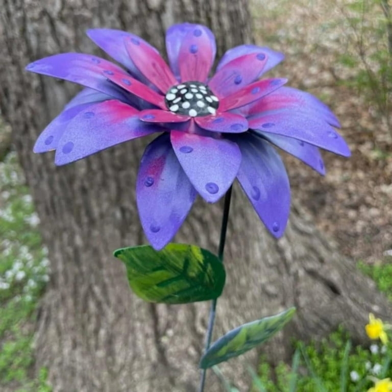 Garden Stake: Polka Dot Center Embossed Metal Flower