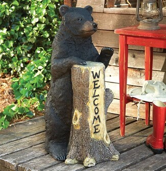 Garden Statue Standing Bear Welcome Tree Trunk Cabin Porch Decor