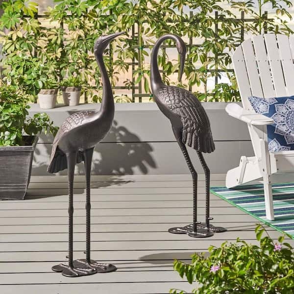 Garden Statue with Asymmetrical Poses Antique Bronze Crane