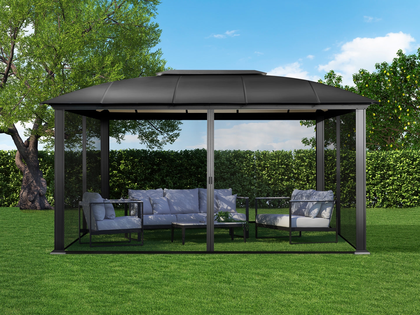 Gazebo Matte Black Vented Hard Top Modern Screen Room